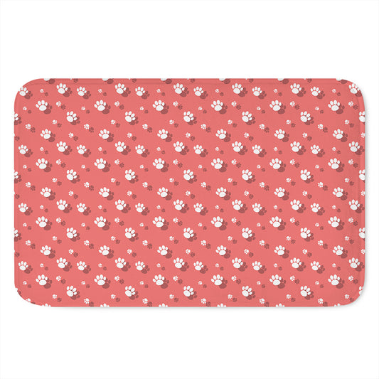 Pink And White Animal Paw Pattern Print Indoor Door Mat