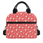 Pink And White Animal Paw Pattern Print Insulated Lunch Bag