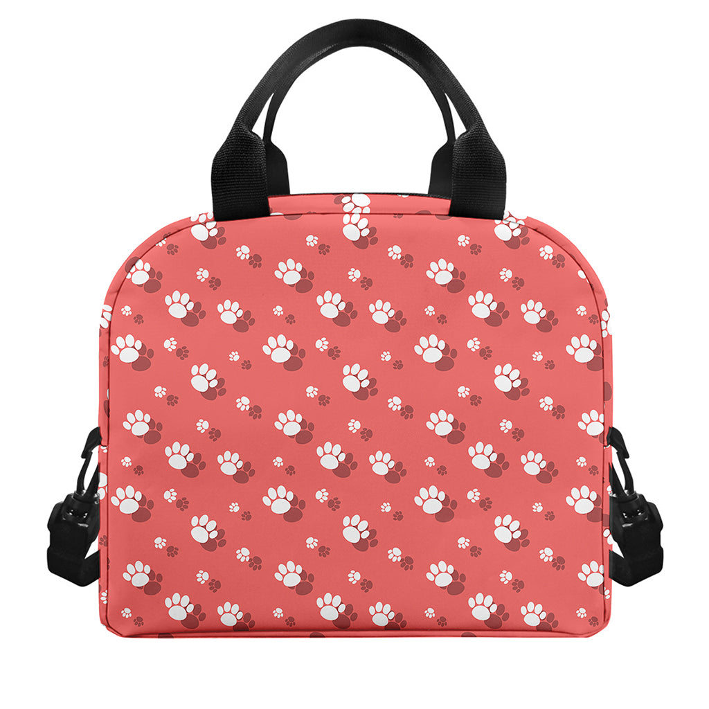 Pink And White Animal Paw Pattern Print Insulated Lunch Bag