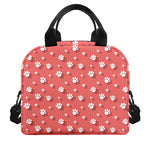 Pink And White Animal Paw Pattern Print Insulated Lunch Bag