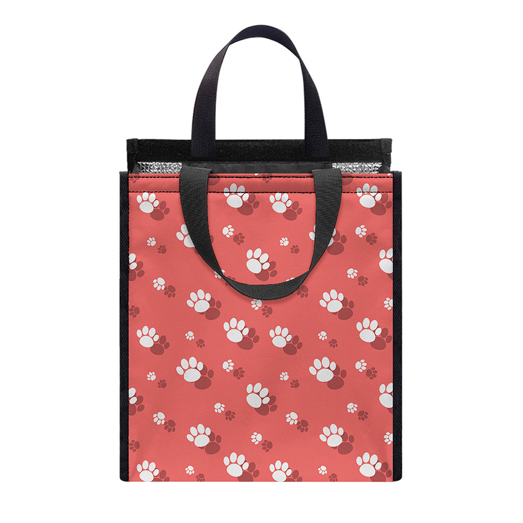 Pink And White Animal Paw Pattern Print Insulated Lunch Tote