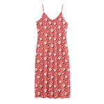 Pink And White Animal Paw Pattern Print Jersey Midi Cami Dress
