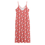 Pink And White Animal Paw Pattern Print Jersey Midi Cami Dress
