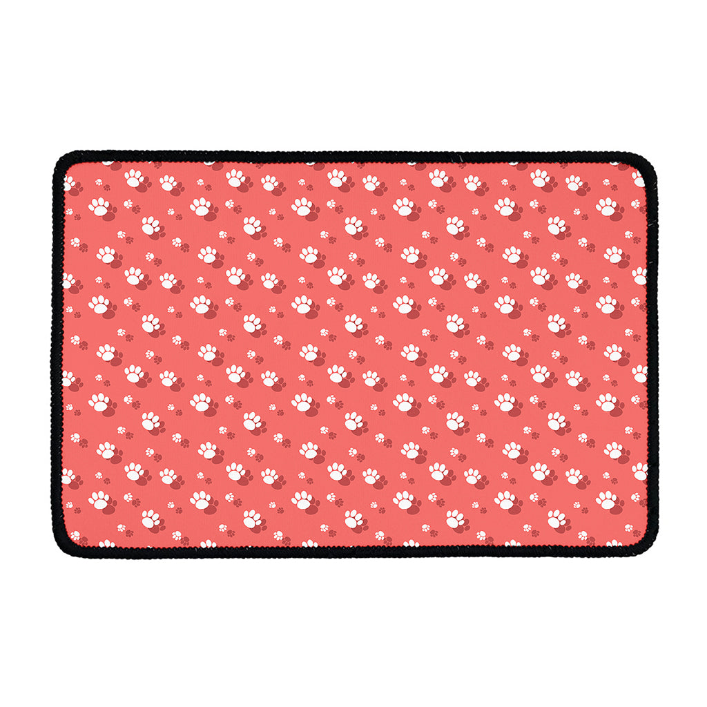 Pink And White Animal Paw Pattern Print Kitchen Mat