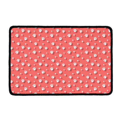 Pink And White Animal Paw Pattern Print Kitchen Mat
