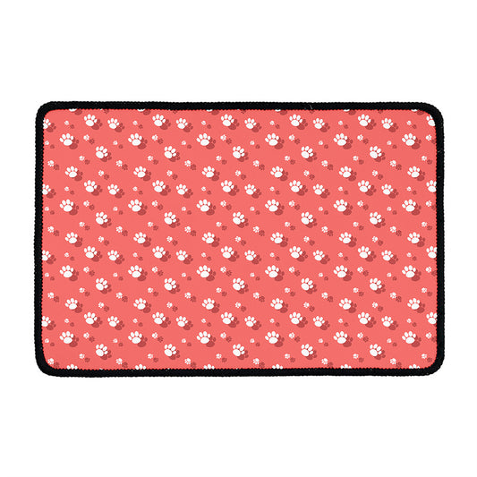 Pink And White Animal Paw Pattern Print Kitchen Mat