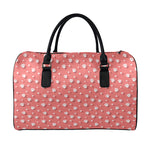 Pink And White Animal Paw Pattern Print Leather Duffle Bag