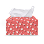 Pink And White Animal Paw Pattern Print Leather Tissue Box Cover