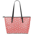 Pink And White Animal Paw Pattern Print Leather Tote Bag With Zipper