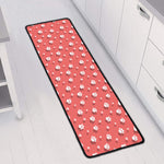 Pink And White Animal Paw Pattern Print Long Kitchen Mat