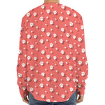 Pink And White Animal Paw Pattern Print Long Sleeve Baseball Jersey