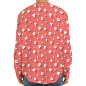 Pink And White Animal Paw Pattern Print Long Sleeve Baseball Jersey