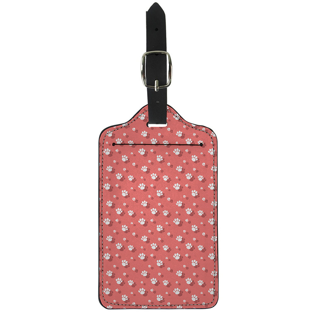 Pink And White Animal Paw Pattern Print Luggage Tag