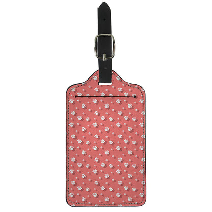 Pink And White Animal Paw Pattern Print Luggage Tag