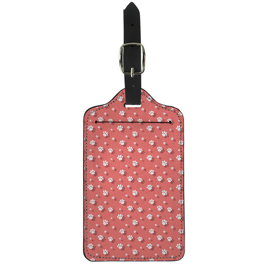 Pink And White Animal Paw Pattern Print Luggage Tag