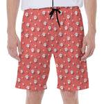 Pink And White Animal Paw Pattern Print Men's Beach Shorts
