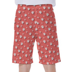 Pink And White Animal Paw Pattern Print Men's Beach Shorts