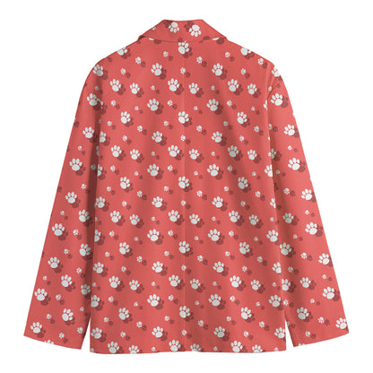 Pink And White Animal Paw Pattern Print Men's Blazer