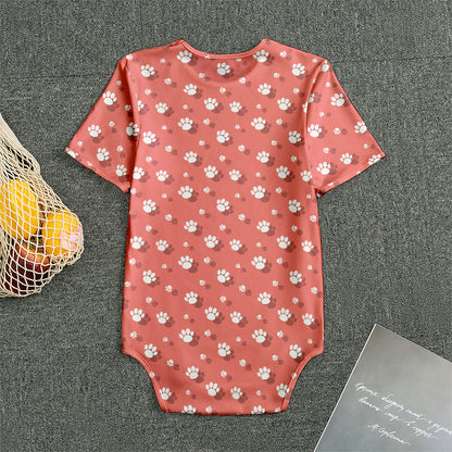 Pink And White Animal Paw Pattern Print Men's Bodysuit
