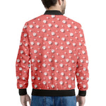 Pink And White Animal Paw Pattern Print Men's Bomber Jacket