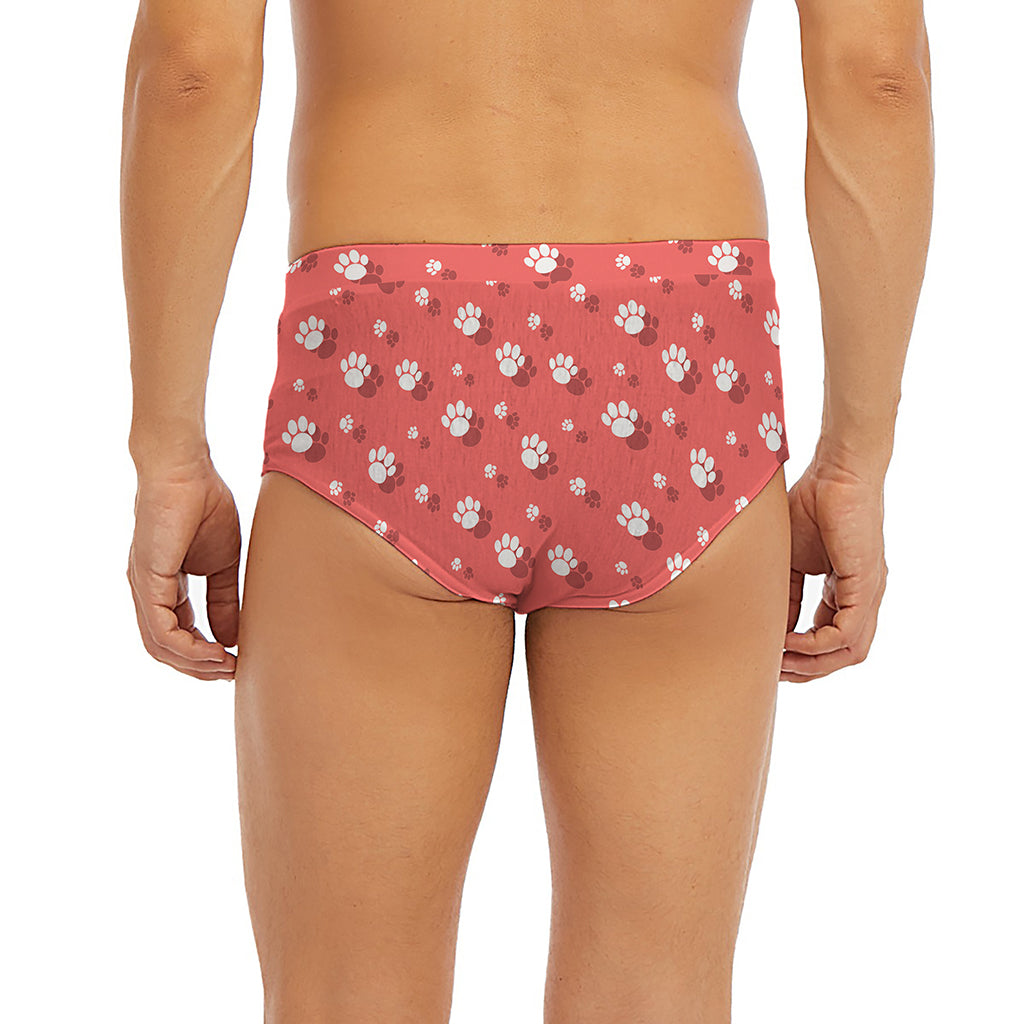 Pink And White Animal Paw Pattern Print Men's Briefs