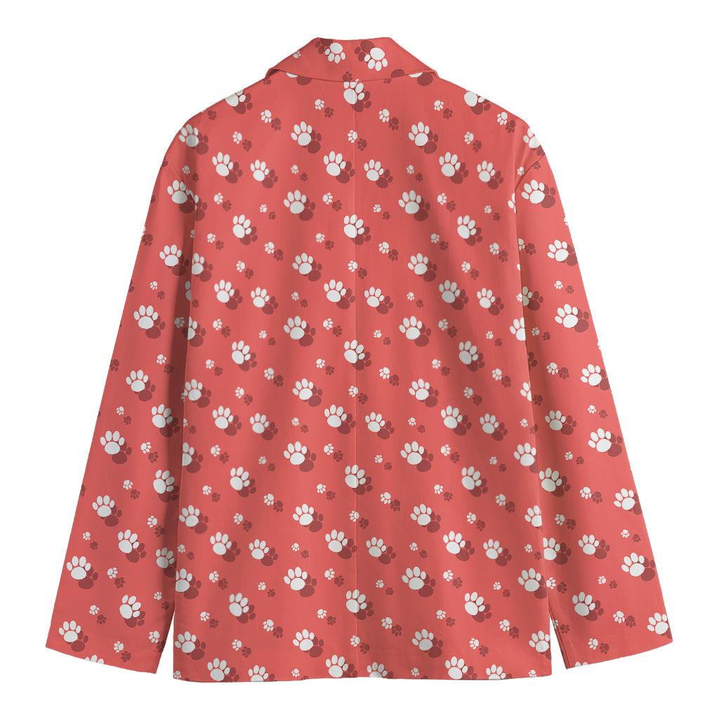 Pink And White Animal Paw Pattern Print Men's Cotton Blazer