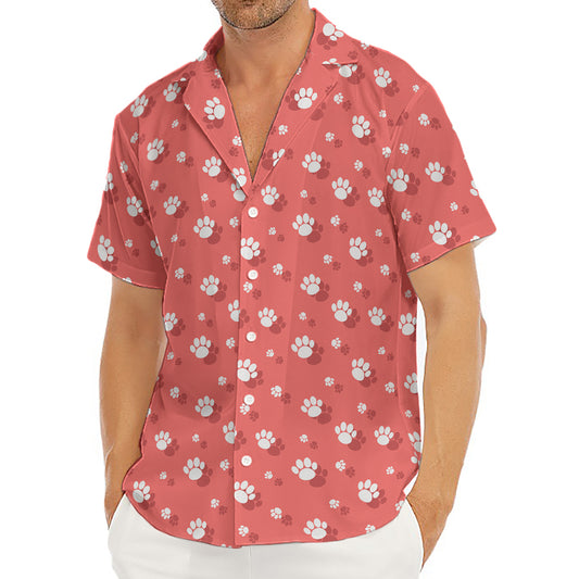 Pink And White Animal Paw Pattern Print Men's Deep V-Neck Shirt