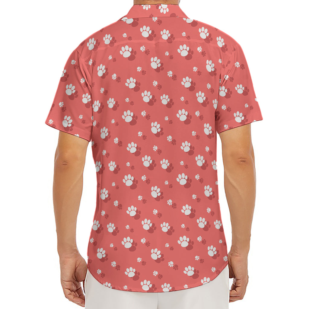Pink And White Animal Paw Pattern Print Men's Deep V-Neck Shirt