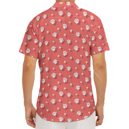 Pink And White Animal Paw Pattern Print Men's Deep V-Neck Shirt