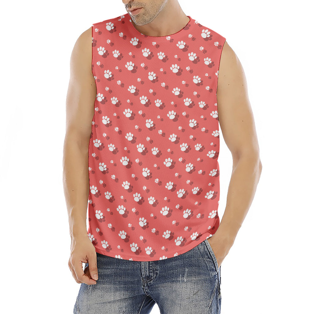 Pink And White Animal Paw Pattern Print Men's Fitness Tank Top