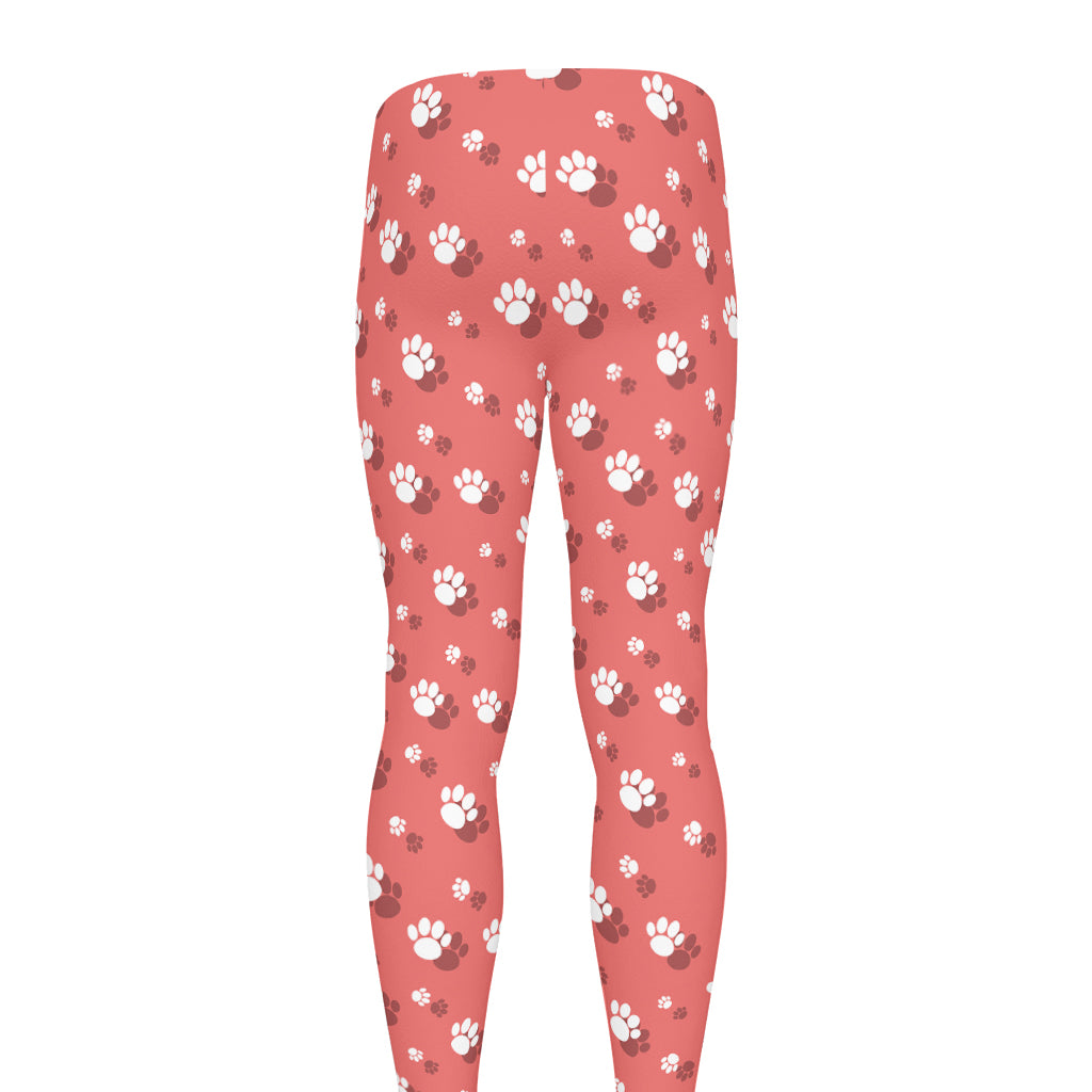 Pink And White Animal Paw Pattern Print Men's leggings