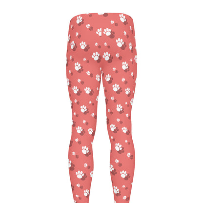 Pink And White Animal Paw Pattern Print Men's leggings