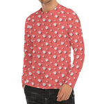 Pink And White Animal Paw Pattern Print Men's Long Sleeve Rash Guard