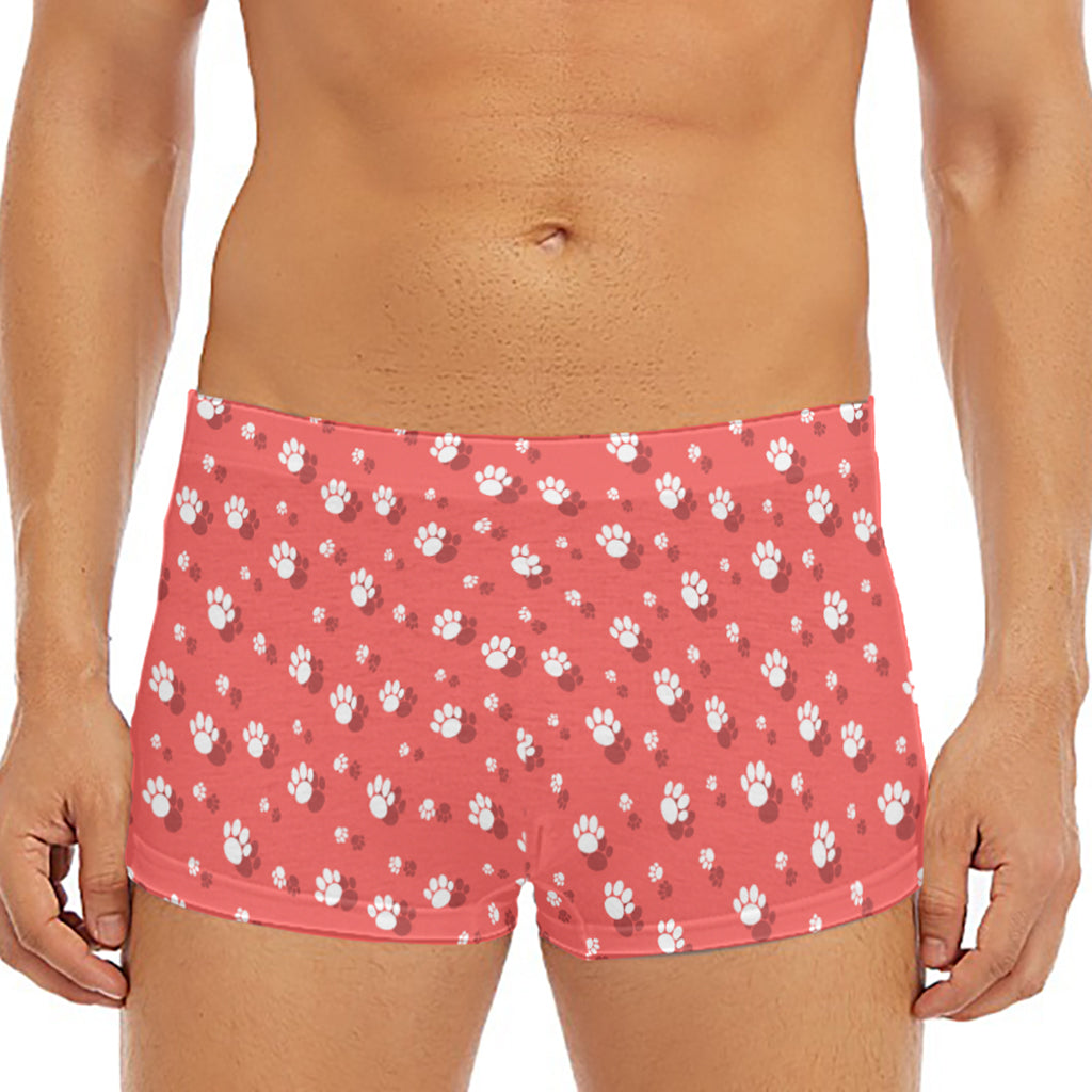 Pink And White Animal Paw Pattern Print Men's Short Boxer Briefs
