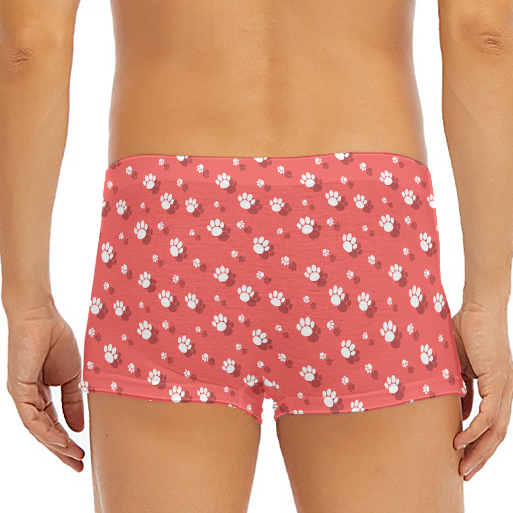 Pink And White Animal Paw Pattern Print Men's Short Boxer Briefs