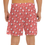 Pink And White Animal Paw Pattern Print Men's Split Running Shorts