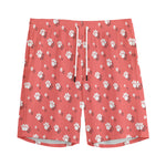 Pink And White Animal Paw Pattern Print Men's Sports Shorts