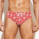 Pink And White Animal Paw Pattern Print Men's Swim Briefs