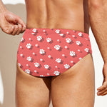 Pink And White Animal Paw Pattern Print Men's Swim Briefs