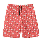Pink And White Animal Paw Pattern Print Men's Swim Trunks