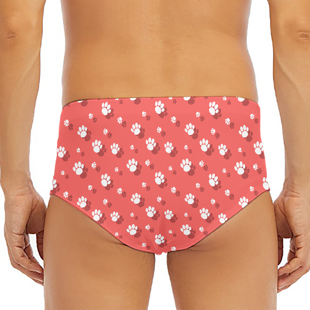 Pink And White Animal Paw Pattern Print Men's Triangle Swim Briefs