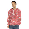 Pink And White Animal Paw Pattern Print Men's Velvet Pullover Hoodie