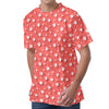 Pink And White Animal Paw Pattern Print Men's Velvet T-Shirt