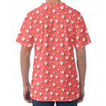 Pink And White Animal Paw Pattern Print Men's Velvet T-Shirt