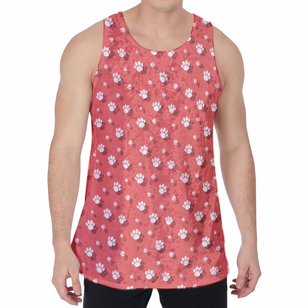 Pink And White Animal Paw Pattern Print Men's Velvet Tank Top