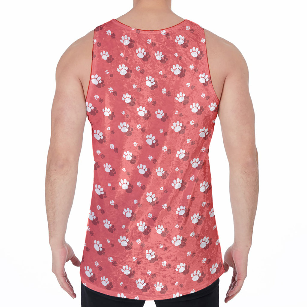 Pink And White Animal Paw Pattern Print Men's Velvet Tank Top
