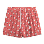 Pink And White Animal Paw Pattern Print Mesh Shorts