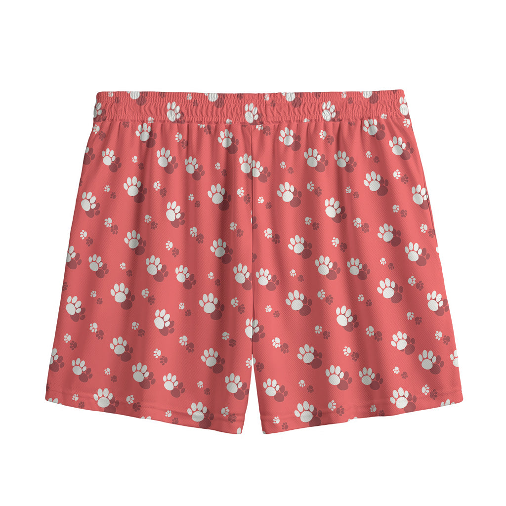 Pink And White Animal Paw Pattern Print Mesh Shorts