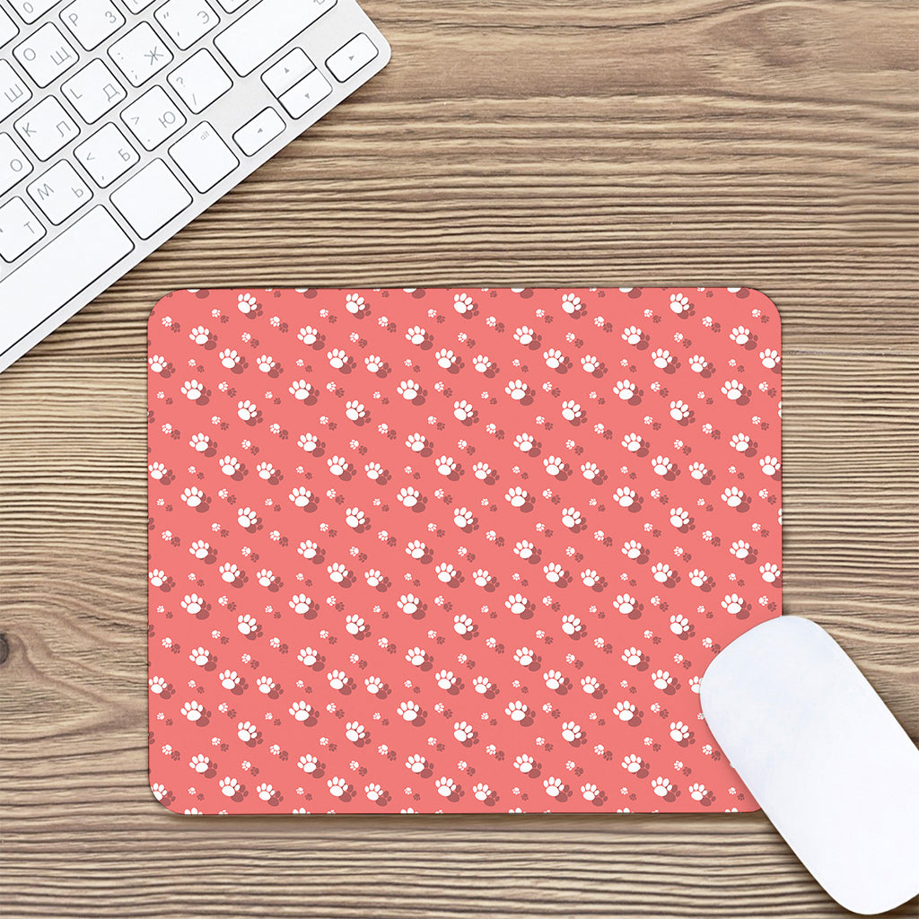 Pink And White Animal Paw Pattern Print Mouse Pad