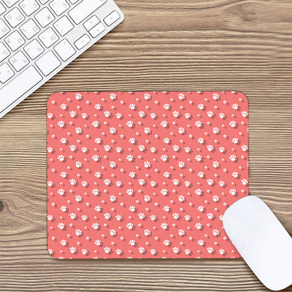 Pink And White Animal Paw Pattern Print Mouse Pad